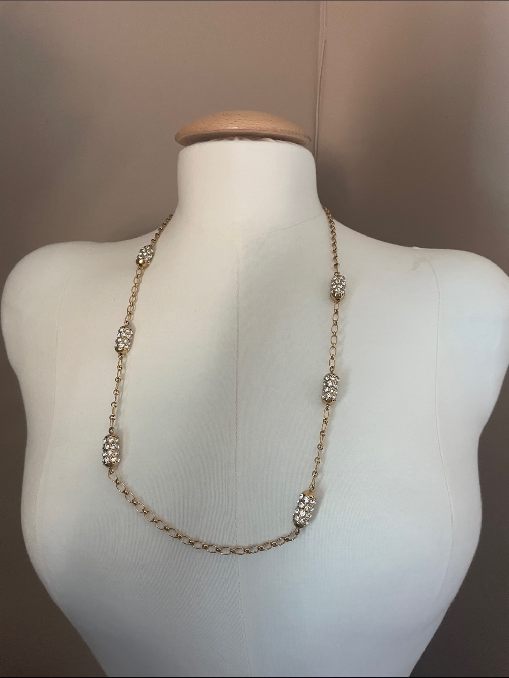 J. Crew Factory Gold Tone Pave Bead Station Necklace